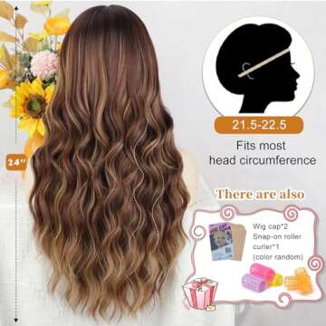 AISI QUEENS Long Wavy Wig with Bangs for Stunning Look