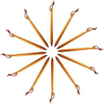 12 Pack Tent Stakes, 7075 Ground Metal Camping Aluminum Tent Pegs, Lightweight Tent Stakes Heavy Duty Spikes Camping Accessories, Orange