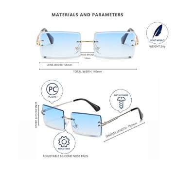 LASPOR Stylish Rimless Rectangle Sunglasses for Everyone
