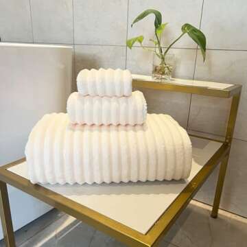 YTYC 39x78 Inches Oversized Bath Sheets Towels Set Extra Large Towels for Bathroom Luxry Plush Super Soft Absorbent Stripe Hanging Loop Microfiber Shower Towels 80% Polyester (Cream, 2PCS)