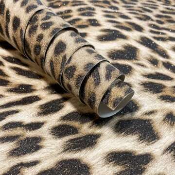 Simon&Siff Leopard Wallpaper Textured Wallpaper 17.3'' x 39.4ft Animal Print Glitter Wallpaper for B...