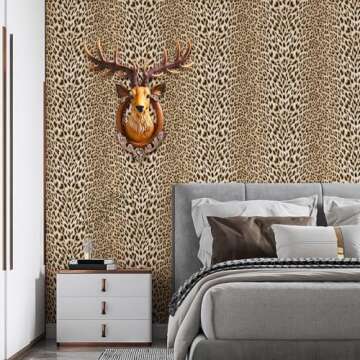 Simon&Siff Leopard Wallpaper Textured Wallpaper 17.3'' x 39.4ft Animal Print Glitter Wallpaper for Bathroom Bedroom Non-Woven 3D Embossed Wallpaper Non-Pasted Wallpaper
