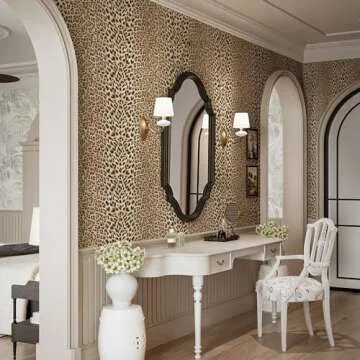 Simon&Siff Leopard Wallpaper Textured Wallpaper 17.3'' x 39.4ft Animal Print Glitter Wallpaper for Bathroom Bedroom Non-Woven 3D Embossed Wallpaper Non-Pasted Wallpaper