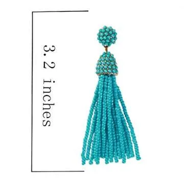 Stylish NLCAC Women's Beaded Tassel Earrings in Turquoise