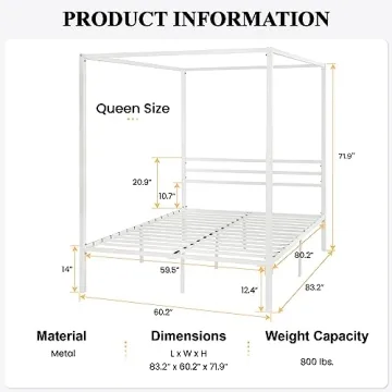 Stylish SHA CERLIN Metal Canopy Bed Frame for Your Home