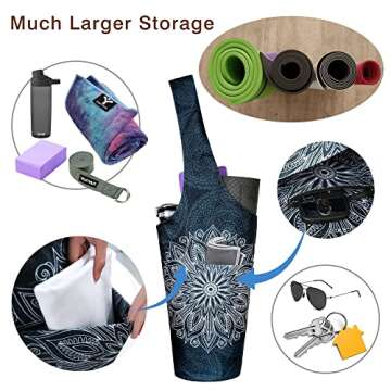 Yoga Mat Bag - Long Tote with Pockets - Holds More Yoga Accessories Carrier- Bag Fit Most Size Mats - Mandala Black