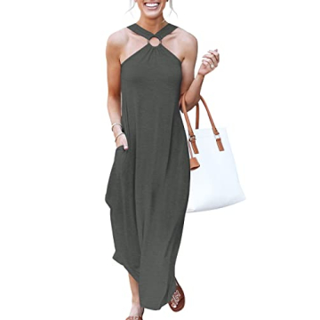 ANRABESS Women Summer Halter Neck Maxi Dress Sleeveless Casual Split Side Beach Sundress Travel Vaca...