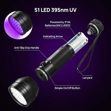 UV Flashlight Black Light, Consciot 51 LED 395nm Ultraviolet Blacklight, Portable Torch Light Pet Ur...