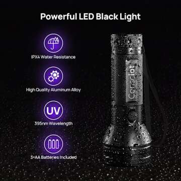 UV Flashlight Black Light, Consciot 51 LED 395nm Ultraviolet Blacklight, Portable Torch Light Pet Urine Detector for Dog/Cat Urine, Dry Stains, Bed Bug, Resin Curing, Matching with Pet Odor Eliminator