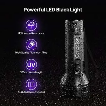 UV Flashlight Black Light, Consciot 51 LED 395nm Ultraviolet Blacklight, Portable Torch Light Pet Urine Detector for Dog/Cat Urine, Dry Stains, Bed Bug, Resin Curing, Matching with Pet Odor Eliminator