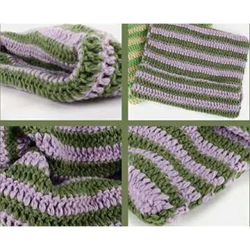 Women Beanie Hat Cat Ear Beanie Striped Crochet Hat for Women Pink