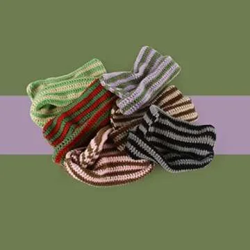 Women Beanie Hat Cat Ear Beanie Striped Crochet Hat for Women Pink