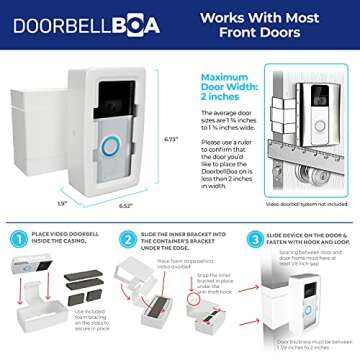 DoorbellBoa Anti-Theft Video Doorbell Door Mount, No Tools or Installation, Mounts Securely in Seconds, Compatible with Ring (White)