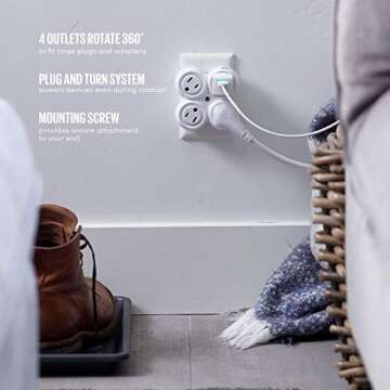 360 Electrical Revolve Adapter - 4 Rotating Outlets for Convenience