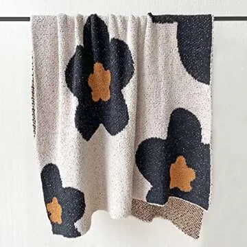 Soft Plush Floral Fleece Blanket Fuzzy Beige Throw Blanket for Bed Sofa Couch, Bedroom Decor Gift Blanket for Kids Teens Boys Girls Women - 71"x51", Beige