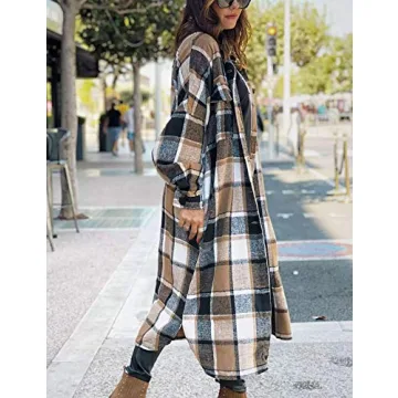 Omoone Women's Plaid Oversized Flannel Shirt Jacket