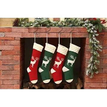 Guojanfon Christmas Stockings,Big Size 2Pack 18-Inch Extra Long Hand-Knitted Red/Green Reindeer Snowflakes Xmas Character for Family Holiday Season Decor