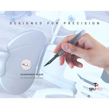 TruMed 15pc #11 Scalpel Blades w/ #3 Metal Handle, Sterile and Disposable, Surgical/Dermaplaning Tool, Biology Lab Anatomy, Carving, Medical Dissection Kit, Plantar Mole Wart Remover