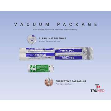 TruMed 15pc #11 Scalpel Blades w/ #3 Metal Handle, Sterile and Disposable, Surgical/Dermaplaning Tool, Biology Lab Anatomy, Carving, Medical Dissection Kit, Plantar Mole Wart Remover