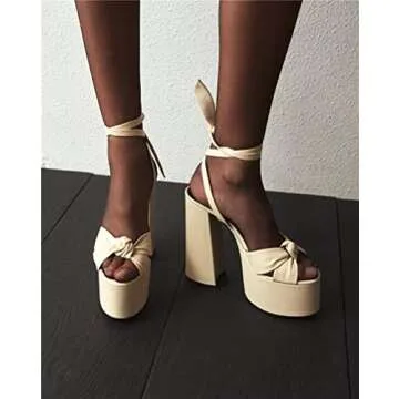 Goolita Metallic Lace Up Chunky Heels - Stylish & Comfortable