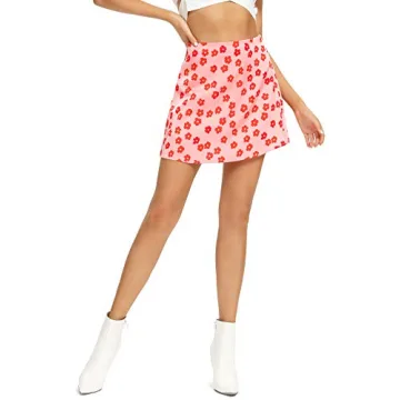 LYANER Floral Print Satin Mini Skirt for Women