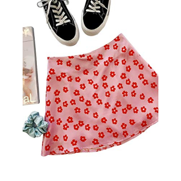 LYANER Floral Print Satin Mini Skirt for Women