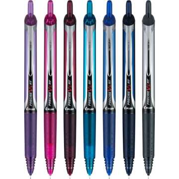 Pilot, Precise V5 RT Refillable & Retractable Liquid Ink Rolling Ball Pens, Extra Fine Point (0.5 mm) Assorted Ink Colors, Pack of 7