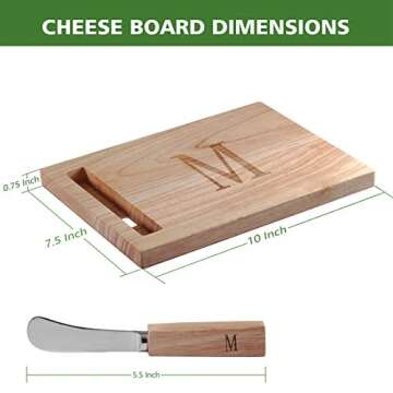 Miicol Wood Charcuterie Board, Monogram Cheese Board 10 Inch, Personalized Initial Cutting Board with Spreader, Unique Housewarming Gift, Ideal for Kitchen, Home, Letter M