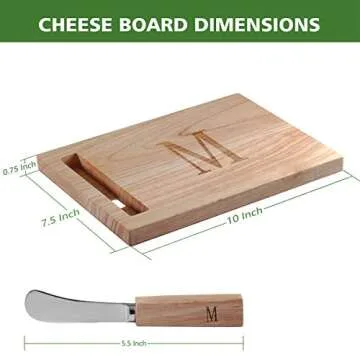 Miicol Wood Charcuterie Board, Monogram Cheese Board 10 Inch, Personalized Initial Cutting Board with Spreader, Unique Housewarming Gift, Ideal for Kitchen, Home, Letter M