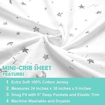 American Baby Company 3 Pack Fitted Mini Crib Sheet 24" x 38", Soft Breathable Neutral 100% Cotton Jersey Portable Sheet, Gray Star/Zigzag, for Boys and Girls, Fits Most Pack N Play Mattresses