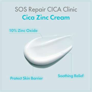 TOSOWOONG SOS Repair CICA Clinic Zinc Cream, 100,000ppm Zinc Oxide, Heal and Soothe Acne, Skin Barrier Repair, Moisture Barrier Cream, Non-Comedogenic, Korean Skincare, 50g, 1.76 oz.