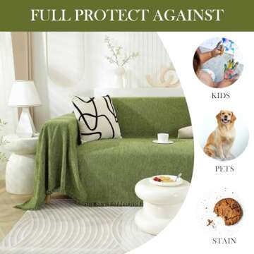 HANDONTIME Olive Green Chenille Sofa Cover for Sectional