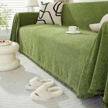 HANDONTIME Olive Green Chenille Sofa Cover for Sectional