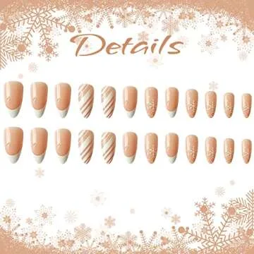 Stylish Christmas Almond Medium Length Snowflake Design False Nails for Women and Girls