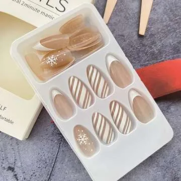 Christmas Almond Snowflake Design False Nails for Women