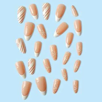 Christmas Almond Snowflake Design False Nails for Women