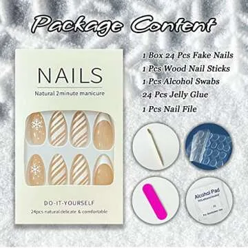 Christmas Almond Snowflake Design False Nails for Women