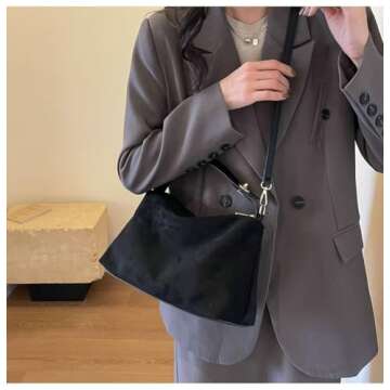 Slouchy Suede Cloud Hobo Bags Women Crescent Satchels Shoulder Bag Crossbody Phone Purse Trendy Top-...