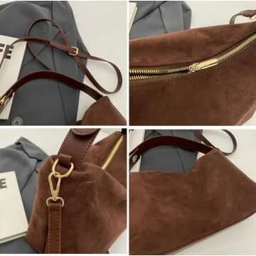 Slouchy Suede Cloud Hobo Bags Women Crescent Satchels Shoulder Bag Crossbody Phone Purse Trendy Top-handle Tote Handbag