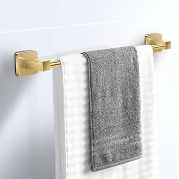 Bathroom Hardware Set 4 Pieces,Towel Bar Set Includes 17In Hand Towel Bar, Towel Ring, Robe Towel Hooks,Toilet Paper Holder, Bathroom Towel Rack Set (Gold)