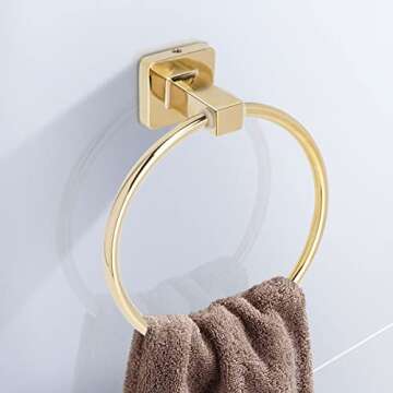 Bathroom Hardware Set 4 Pieces,Towel Bar Set Includes 17In Hand Towel Bar, Towel Ring, Robe Towel Hooks,Toilet Paper Holder, Bathroom Towel Rack Set (Gold)