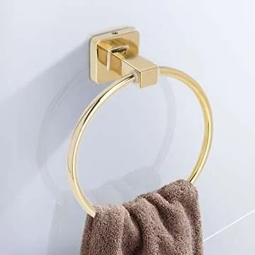 Bathroom Hardware Set 4 Pieces,Towel Bar Set Includes 17In Hand Towel Bar, Towel Ring, Robe Towel Hooks,Toilet Paper Holder, Bathroom Towel Rack Set (Gold)