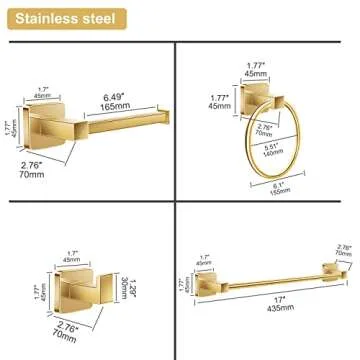 Bathroom Hardware Set 4 Pieces,Towel Bar Set Includes 17In Hand Towel Bar, Towel Ring, Robe Towel Hooks,Toilet Paper Holder, Bathroom Towel Rack Set (Gold)