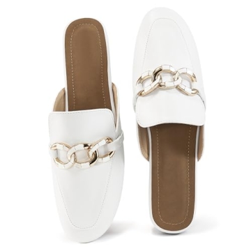 Ecetana Womens Mules Dressy Flats: Slip On Slides Backless Loafers Closed Round Toe Metal Chain Mule...
