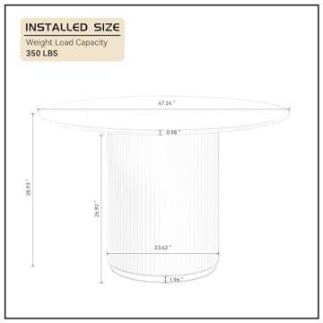 WILLIAMSPACE 47.24" Round Wood Dining Table for 4 to 6, Modern Kitchen Table with Wooden Pedestal Ba...