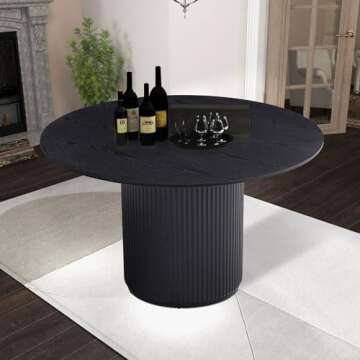 WILLIAMSPACE 47.24" Round Wood Dining Table for 4 to 6, Modern Kitchen Table with Wooden Pedestal Base, Mid Century Circular Tabletop for Leisure Coffee Table Furniture (φ47.24"x29.52"H, Black)