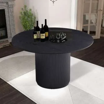 WILLIAMSPACE 47.24" Round Wood Dining Table for 4 to 6, Modern Kitchen Table with Wooden Pedestal Base, Mid Century Circular Tabletop for Leisure Coffee Table Furniture (φ47.24"x29.52"H, Black)