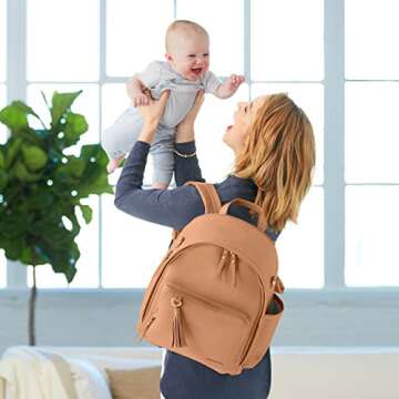 Skip Hop Diaper Bag Backpack: Greenwich Multi-Function Baby Travel Bag with Changing Pad and Stroller Straps, Vegan Leather, Caramel