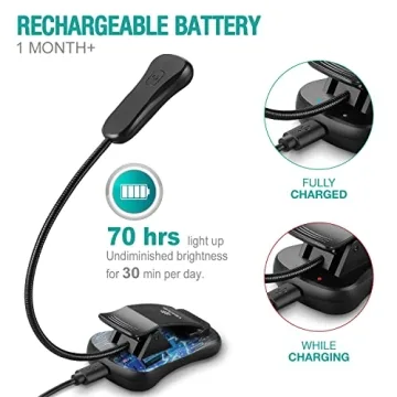 Vekkia Amber Rechargeable 7 - Led Eye - Care Book Light with Blue - Light Blocking, 3 Levels, 1600K for Eye - Friendly Use. Offers Up to 70 Hours of Reading