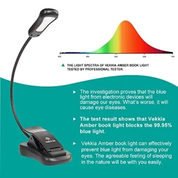 Vekkia Amber Rechargeable 7 - Led Eye - Care Book Light with Blue - Light Blocking, 3 Levels, 1600K for Eye - Friendly Use. Offers Up to 70 Hours of Reading
